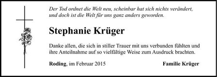 Traueranzeige Stephanie Krüger