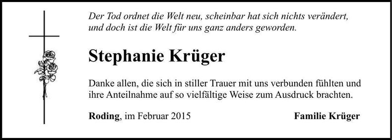 Traueranzeige Stephanie Krüger