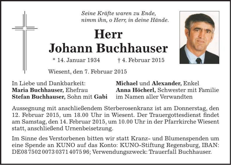 Traueranzeige Johann Buchhauser