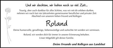 Traueranzeige Roland Ehrenholz