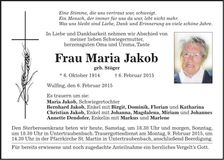 Traueranzeige Maria Jakob