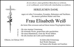Traueranzeige Elisabeth Weiß