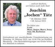 Traueranzeige Tätz Joachim