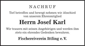 Traueranzeige Josef Karl