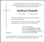 Traueranzeige Andrzej Szmuk
