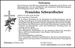 Traueranzeige Franziska Schwarzfischer