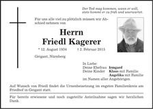 Traueranzeige Friedl Kagerer