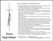Traueranzeige Franz Eggerdinger