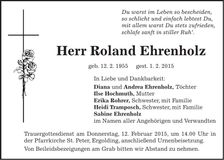 Traueranzeige Roland Ehrenholz