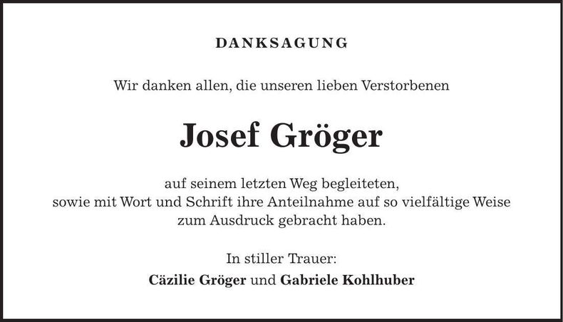 Traueranzeige Josef Gröger