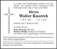 Traueranzeige Walter Knorrek