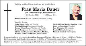 Traueranzeige Maria Bauer