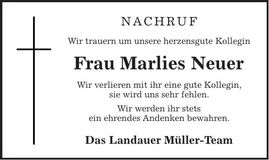 Traueranzeige Neuer Marlies