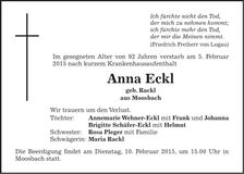Traueranzeige Anna Eckl