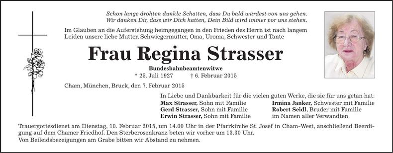Traueranzeige Regina Strasser