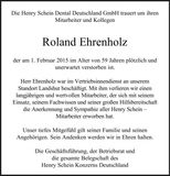 Traueranzeige Roland Ehrenholz