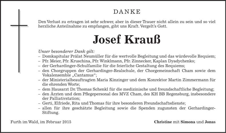 Traueranzeige Josef Krauß
