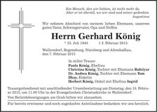 Traueranzeige Gerhard König