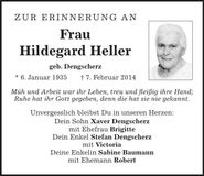 Traueranzeige Hildegard Heller