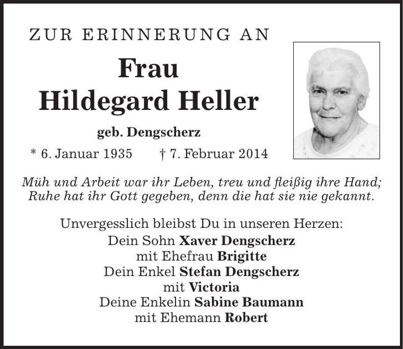 Traueranzeige Hildegard Heller