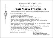 Traueranzeige Maria Froschauer