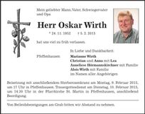 Traueranzeige Oskar Wirth