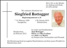Traueranzeige Siegfried Rottegger