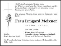 Traueranzeige Irmgard Meixner