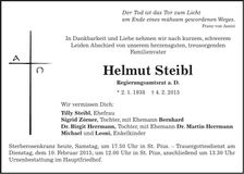 Traueranzeige Helmut Steibl