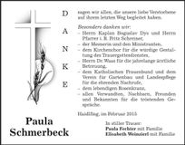 Traueranzeige Paula Schmerbeck