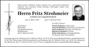 Traueranzeige Fritz Strohmeier