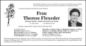 Traueranzeige Therese Flexeder