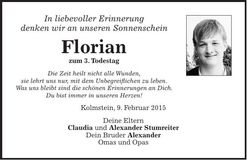 Traueranzeige Florian Stumreiter