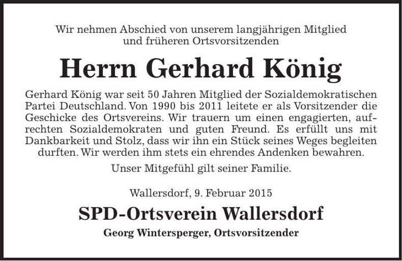 Traueranzeige Gerhard König