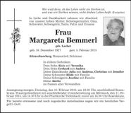 Traueranzeige Margareta Bemmerl