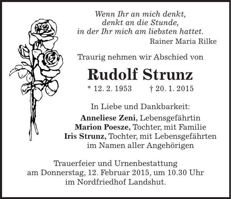 Traueranzeige Rudolf Strunz