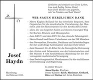 Traueranzeige Josef Haydn