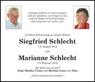 Traueranzeige Siegfried und Marianne Schlecht