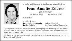 Traueranzeige Amalie Ederer
