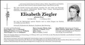Traueranzeige Elisabeth Ziegler