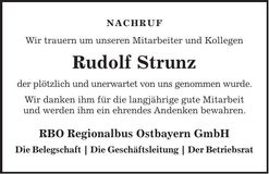 Traueranzeige Rudolf Strunz