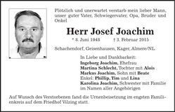 Traueranzeige Josef Joachim
