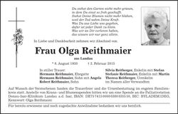 Traueranzeige Olga Reithmaier
