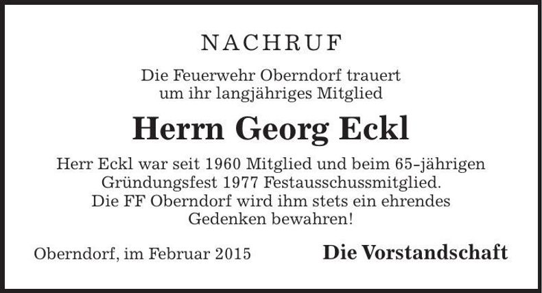 Traueranzeige Georg Eckl