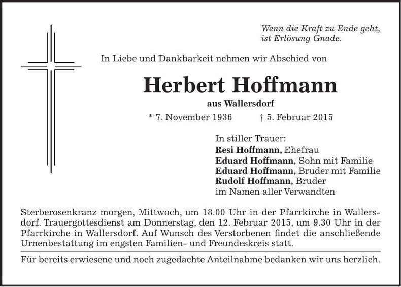 Traueranzeige Herbert Hoffmann