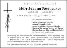 Traueranzeige Johann Neudecker