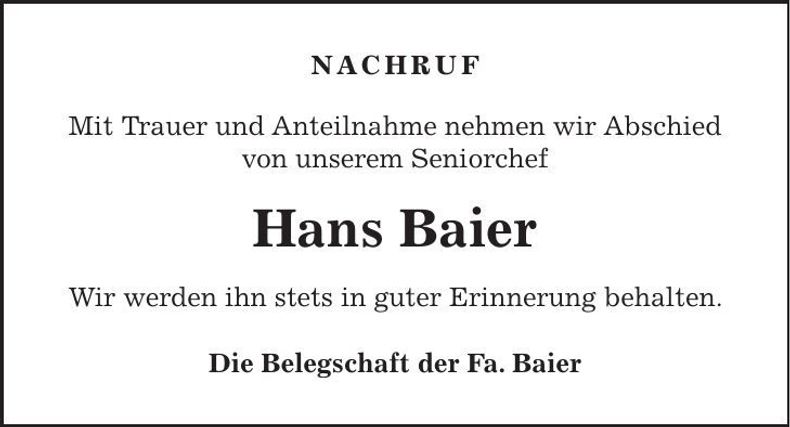 Traueranzeige Hans Baier