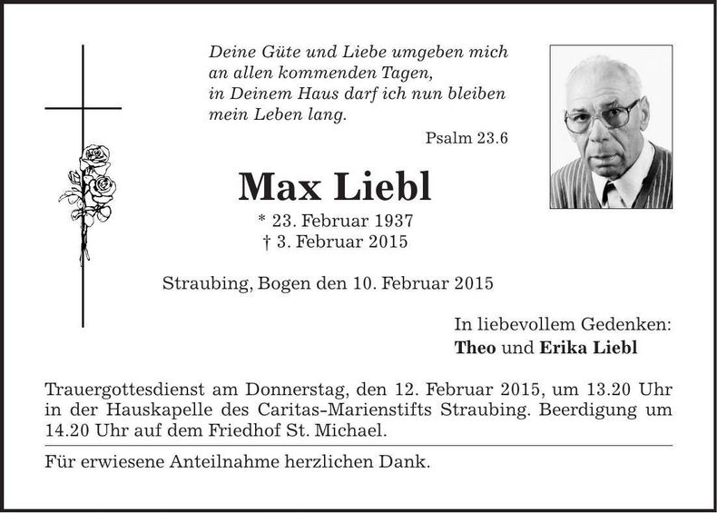 Traueranzeige Max Liebl