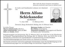 Traueranzeige Alfons Schickaneder