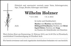 Traueranzeige Wilhelm Holzner